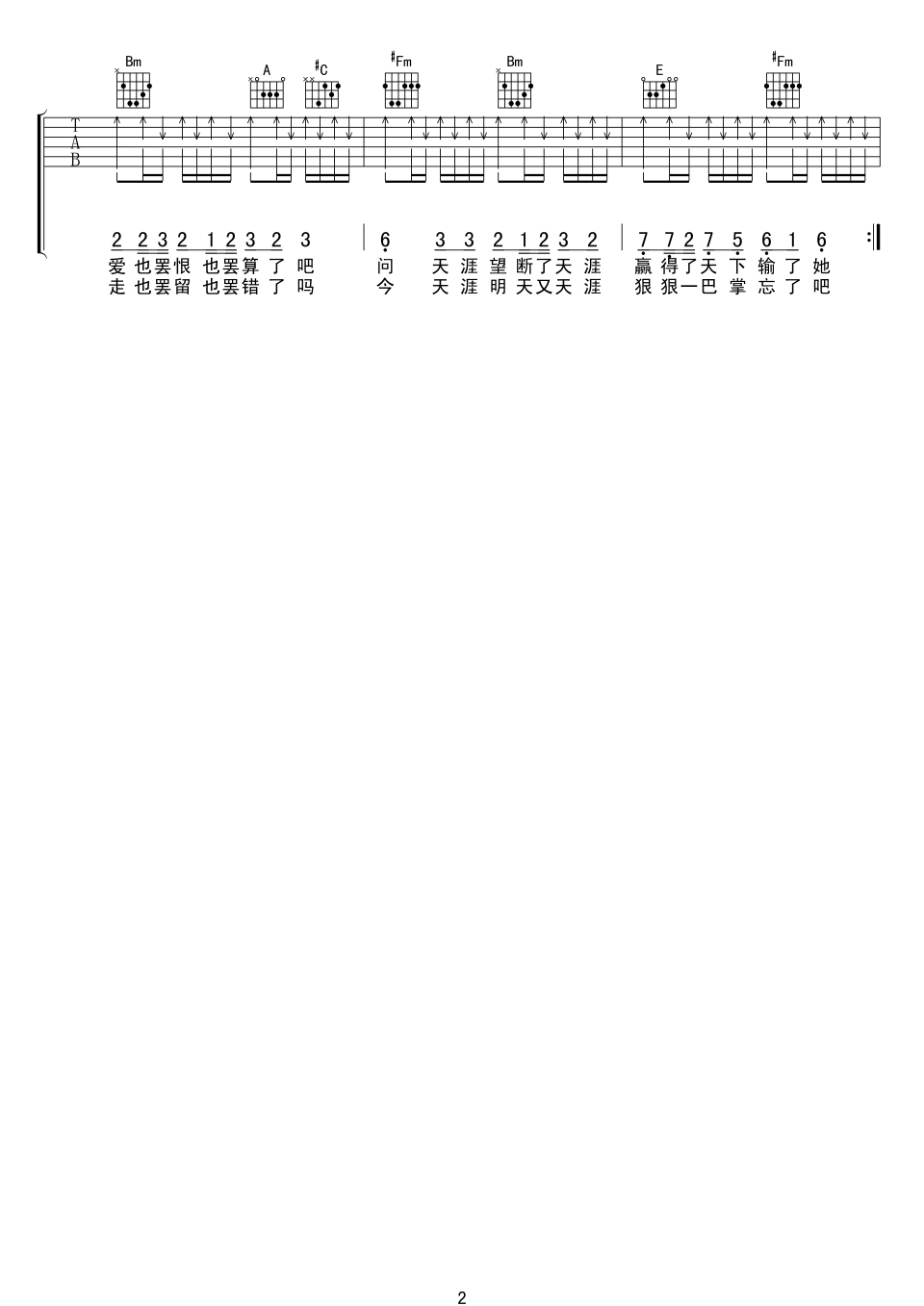 天崖吉他谱-2