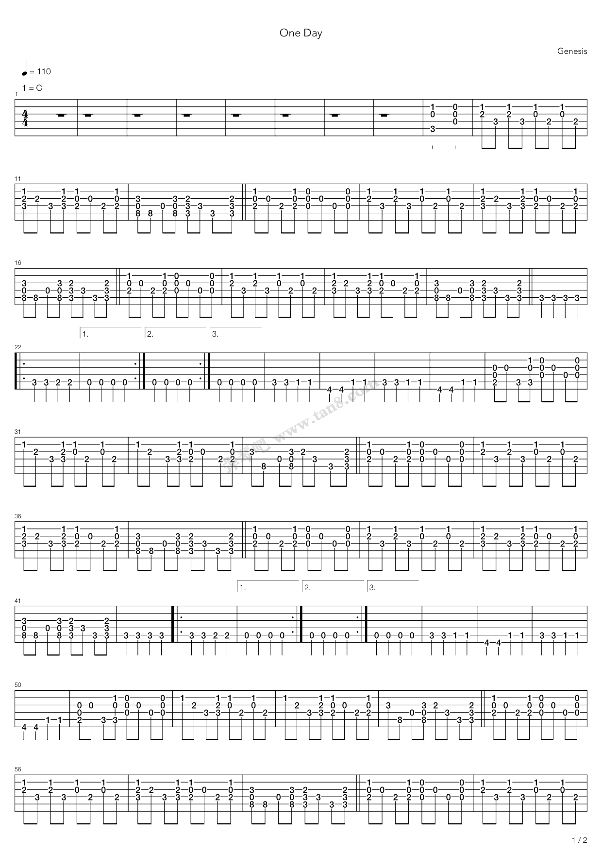 one day吉他谱-1