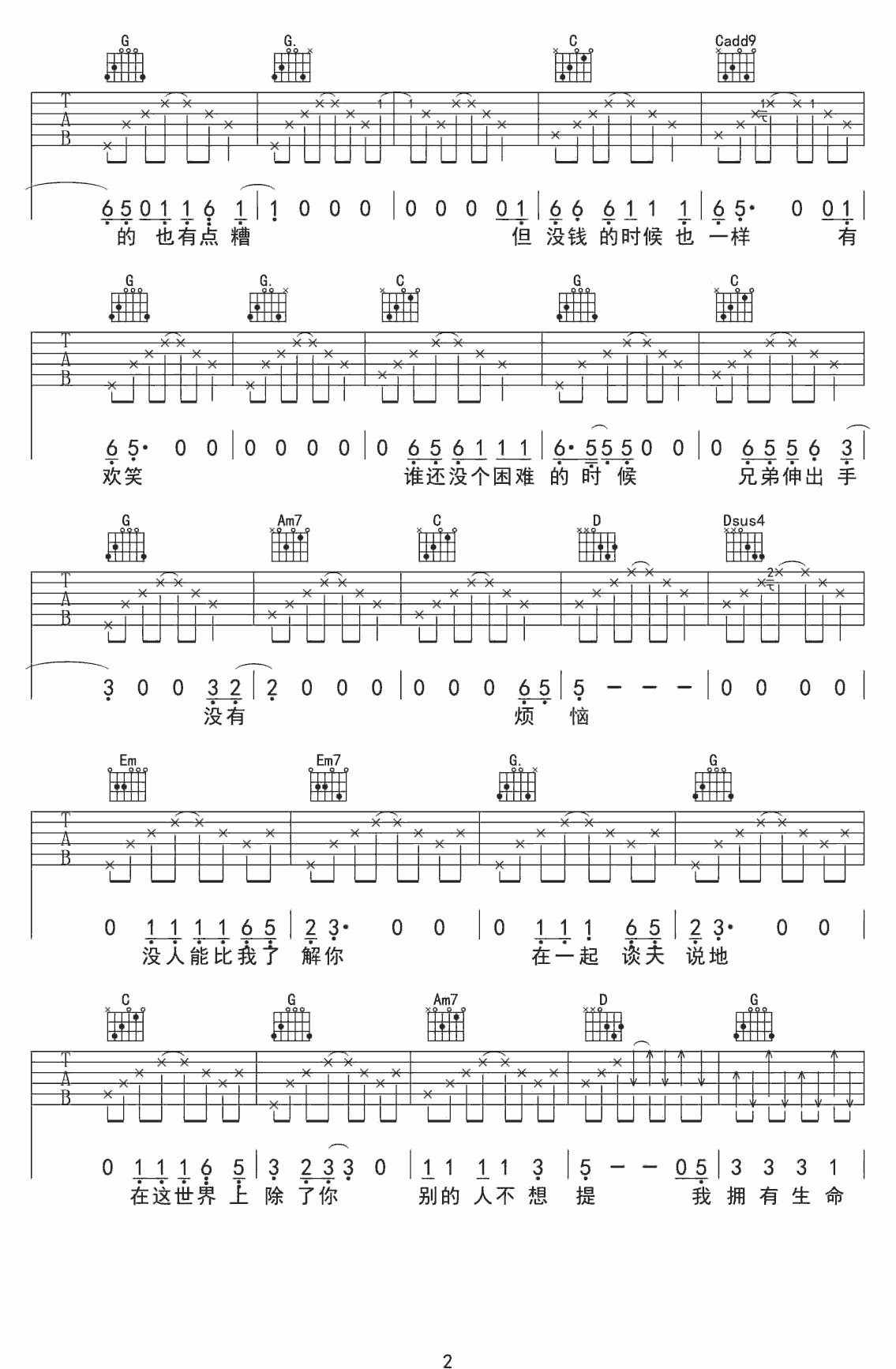 兄弟我和你吉他谱-2