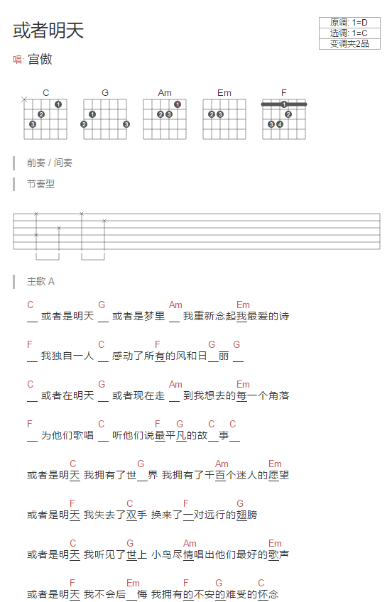 或者明天吉他谱-1