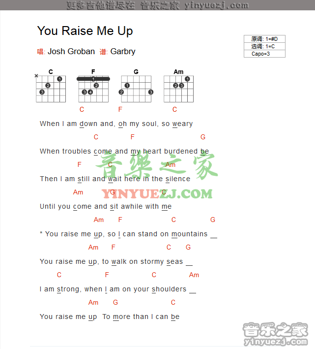 you raise me up吉他谱-1