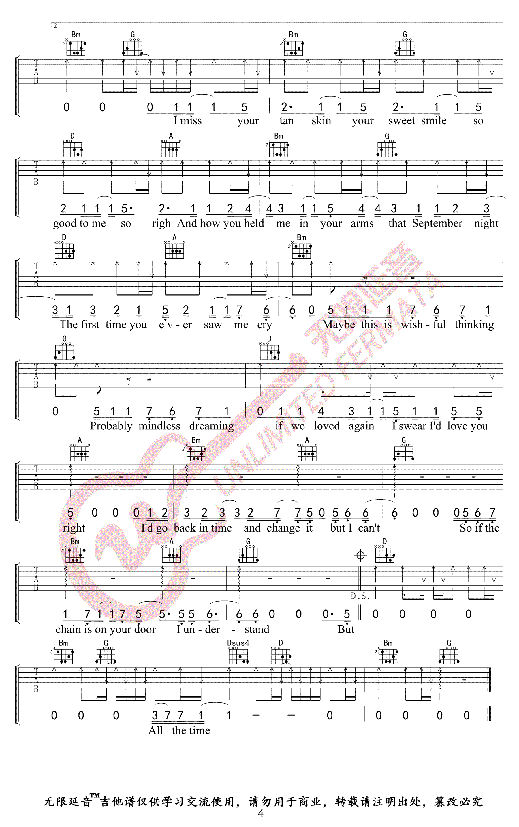 Back To December吉他谱-4