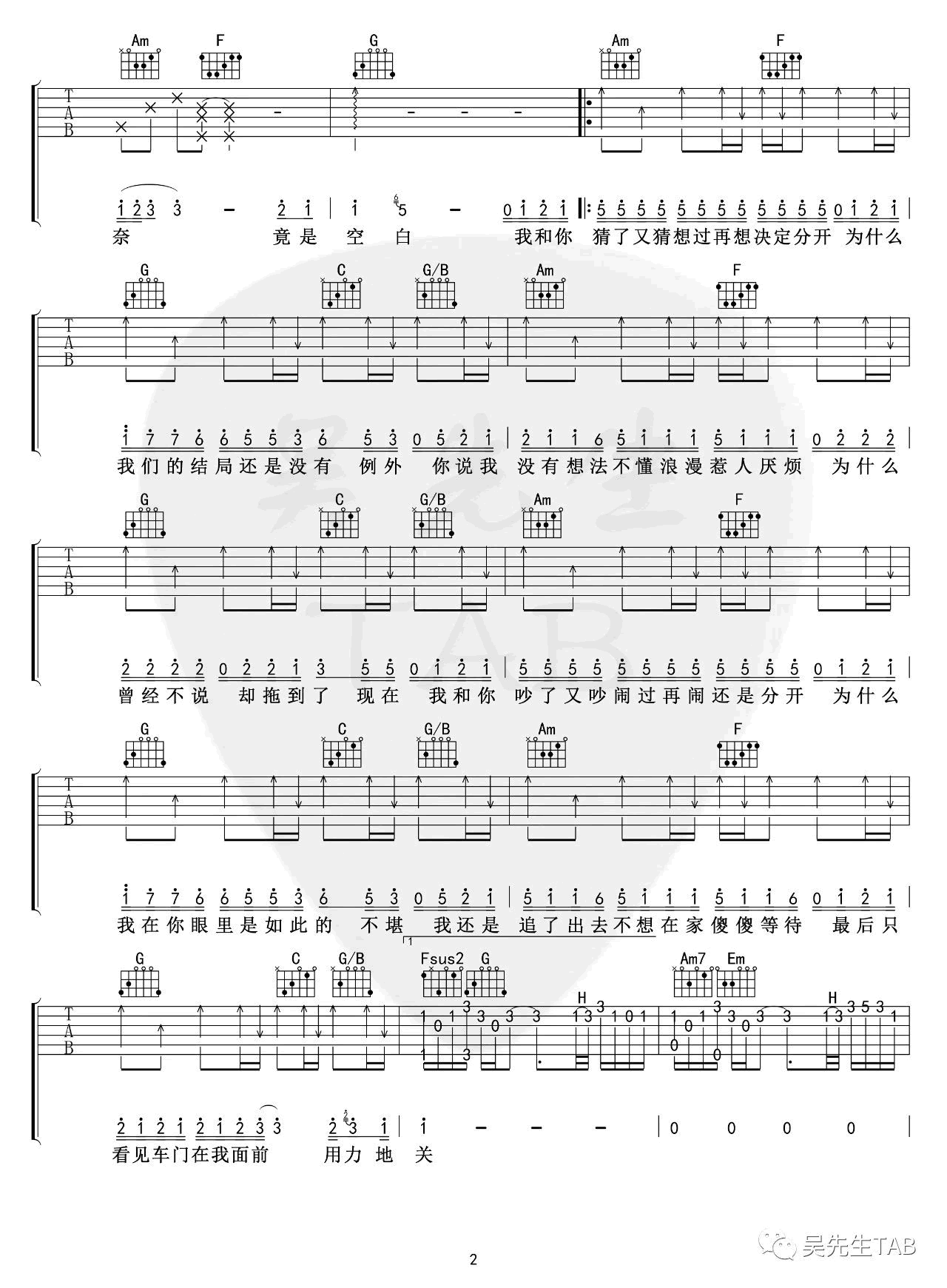 还是分开吉他谱-2