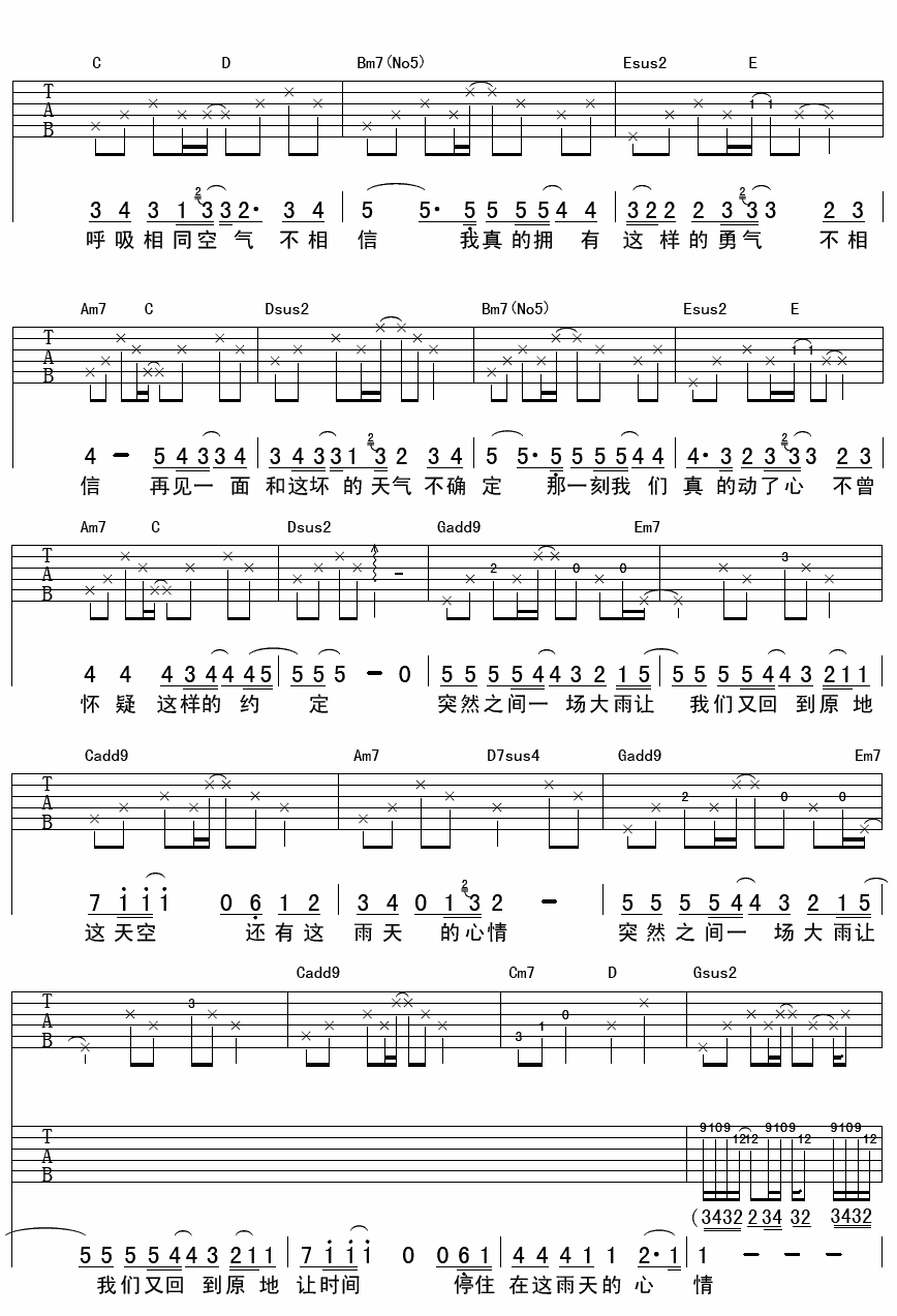 下雨吉他谱-2