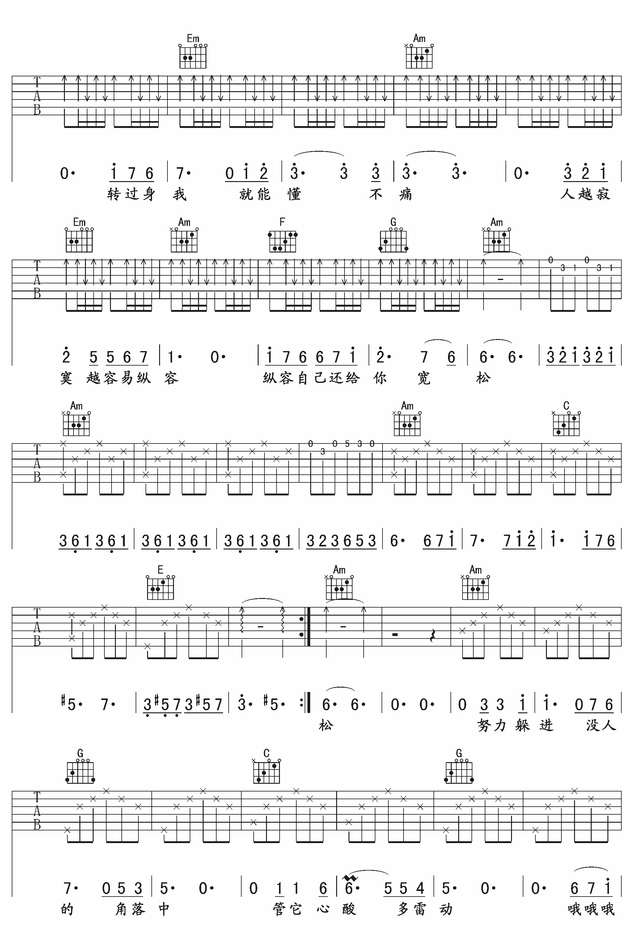 不痛吉他谱-3