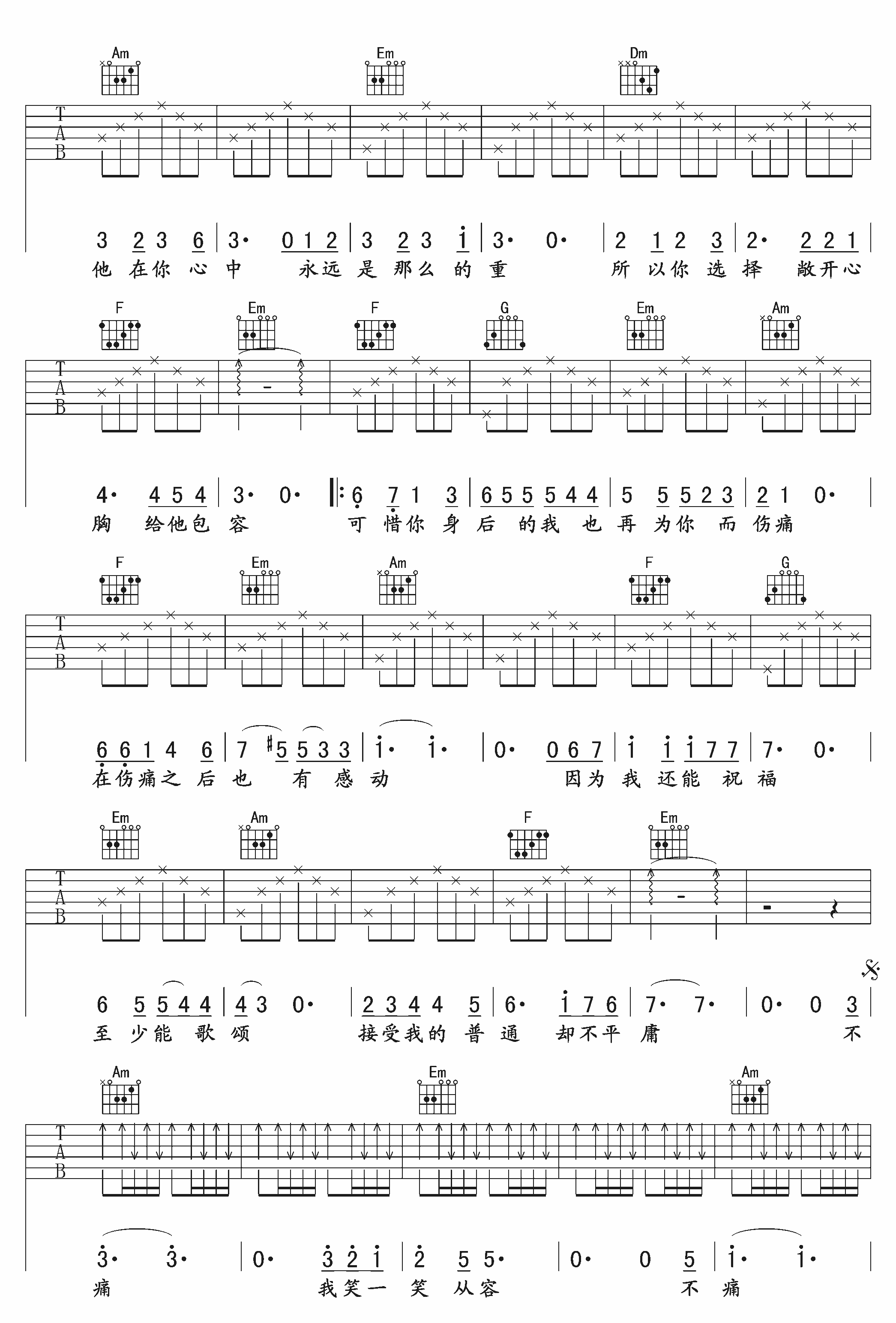 不痛吉他谱-2