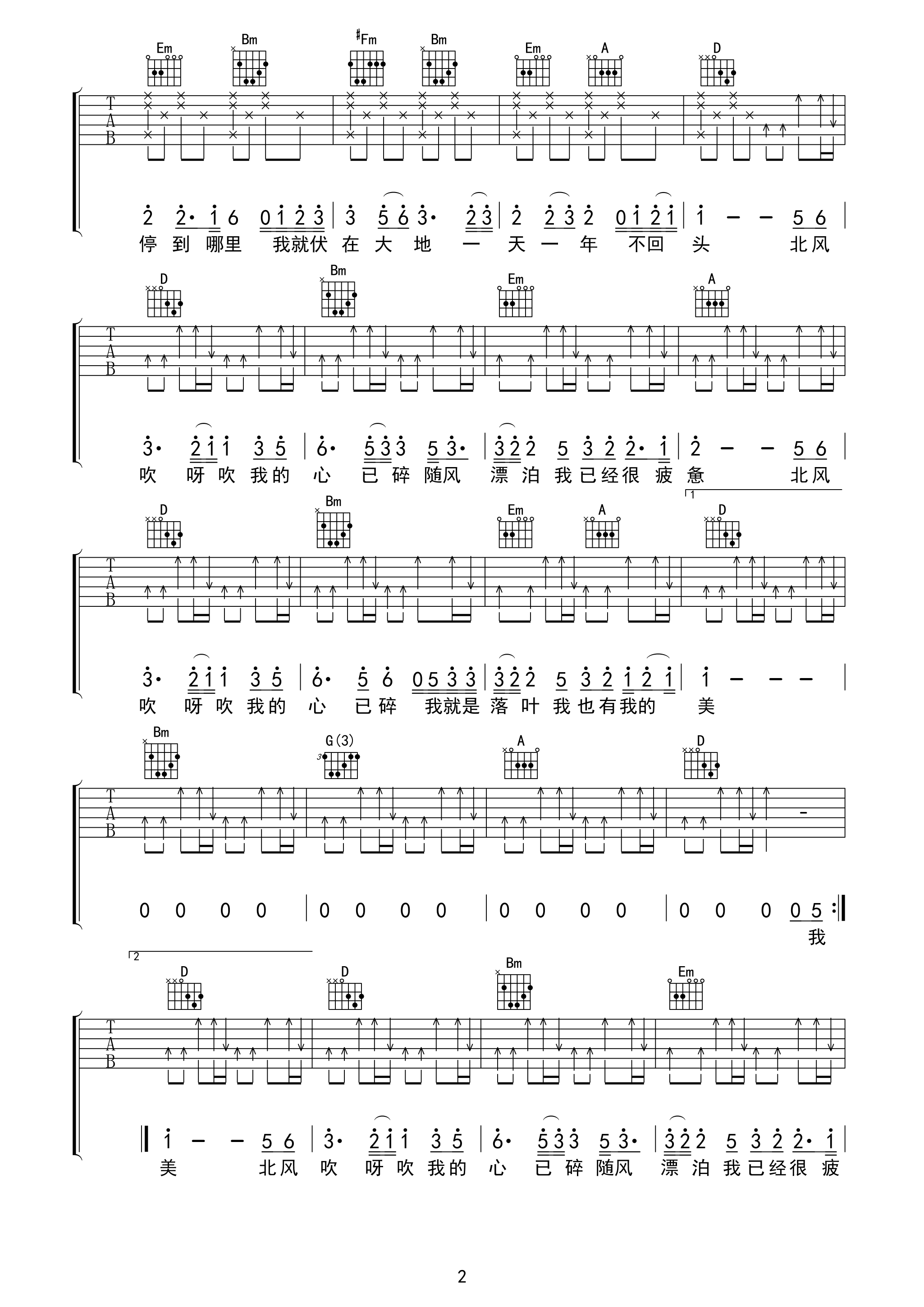 落叶吉他谱-2