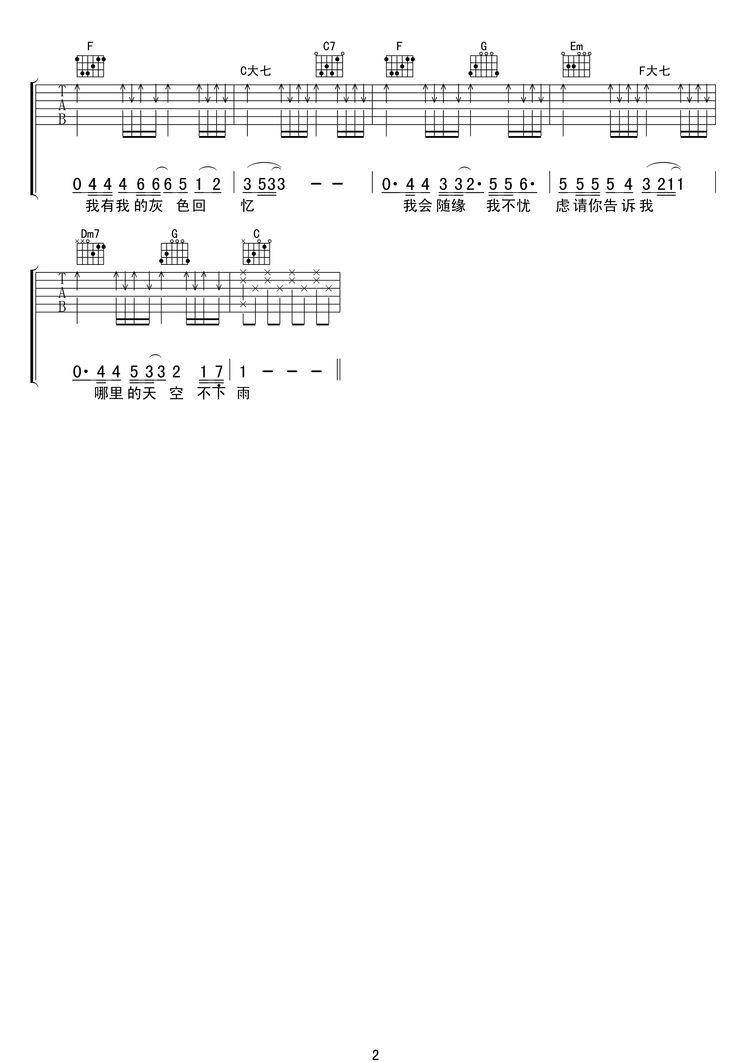 哪里的天空不下雨吉他谱-2