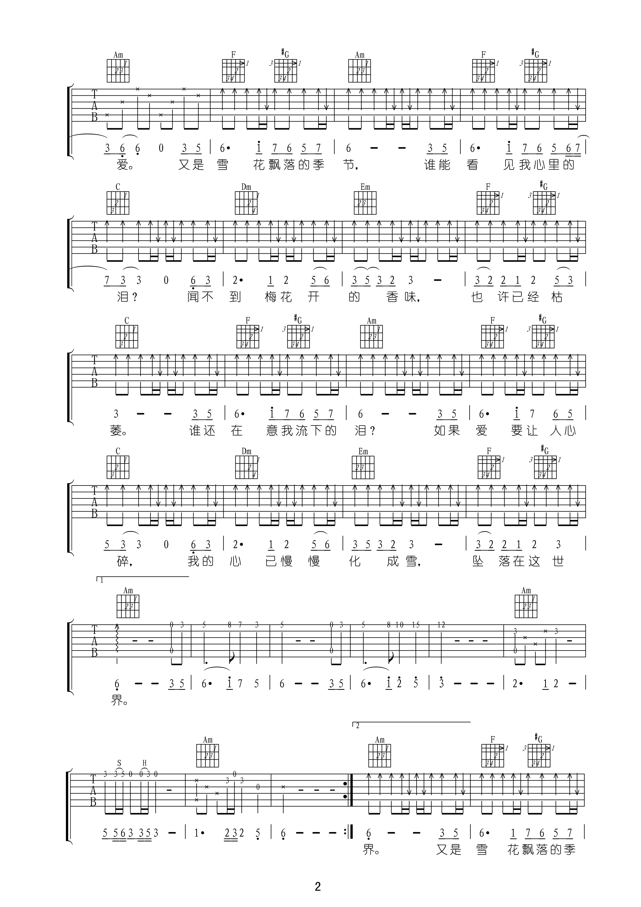 谁在意我流下的泪吉他谱-2