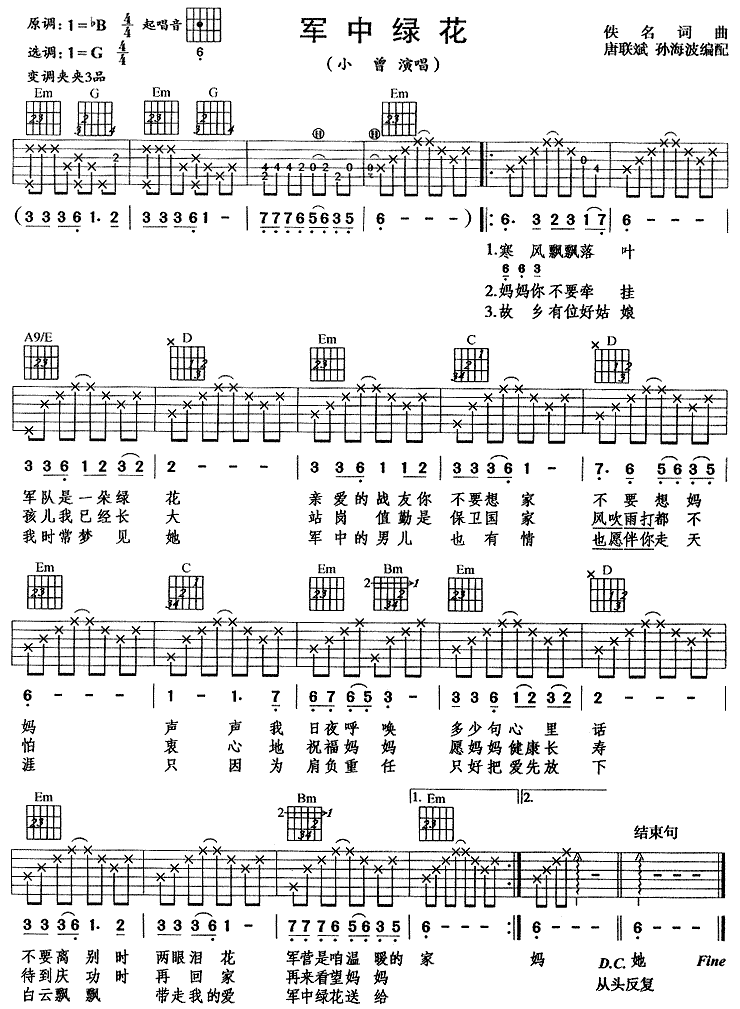 军中绿花吉他谱-1