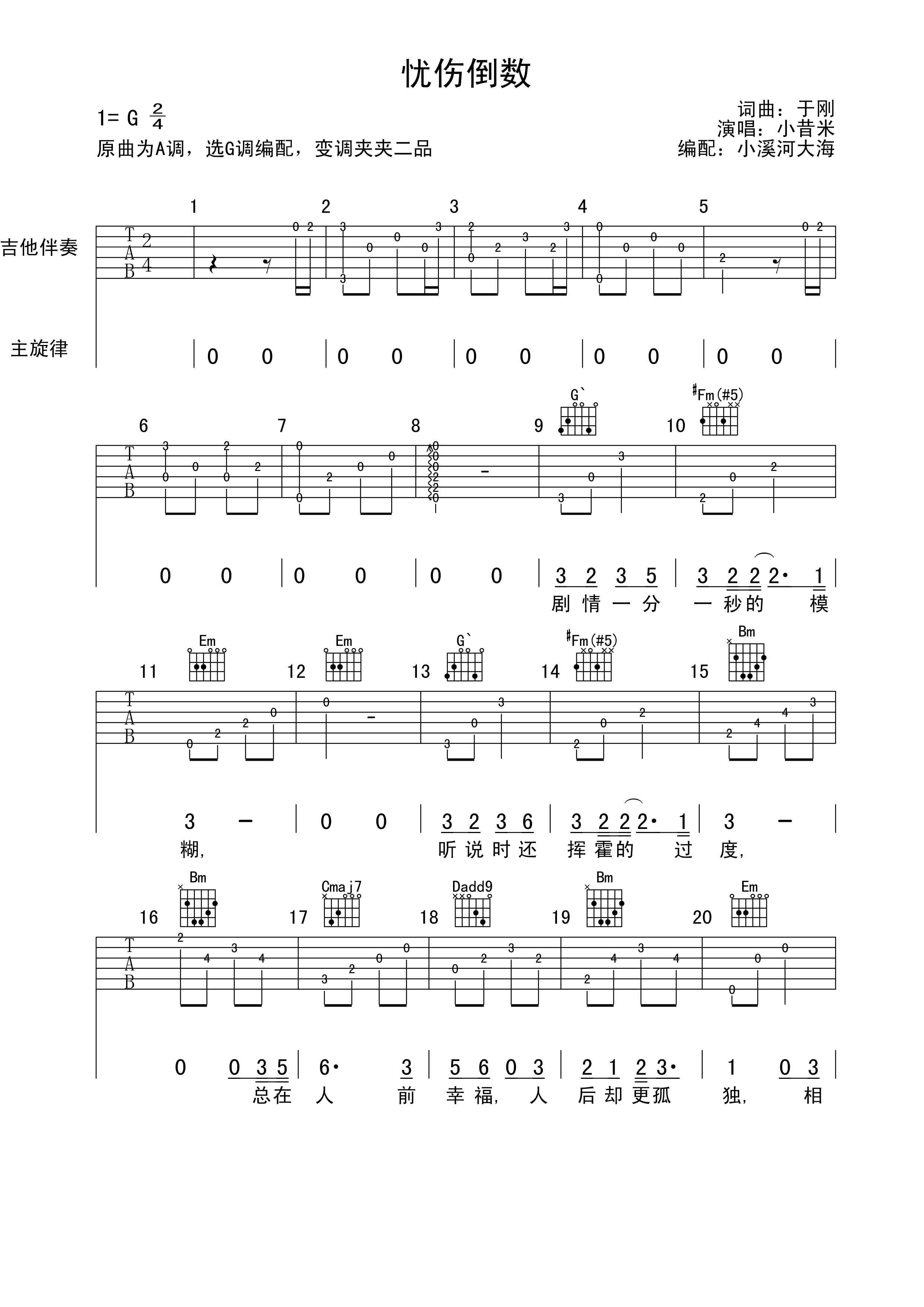 忧伤倒数吉他谱-1