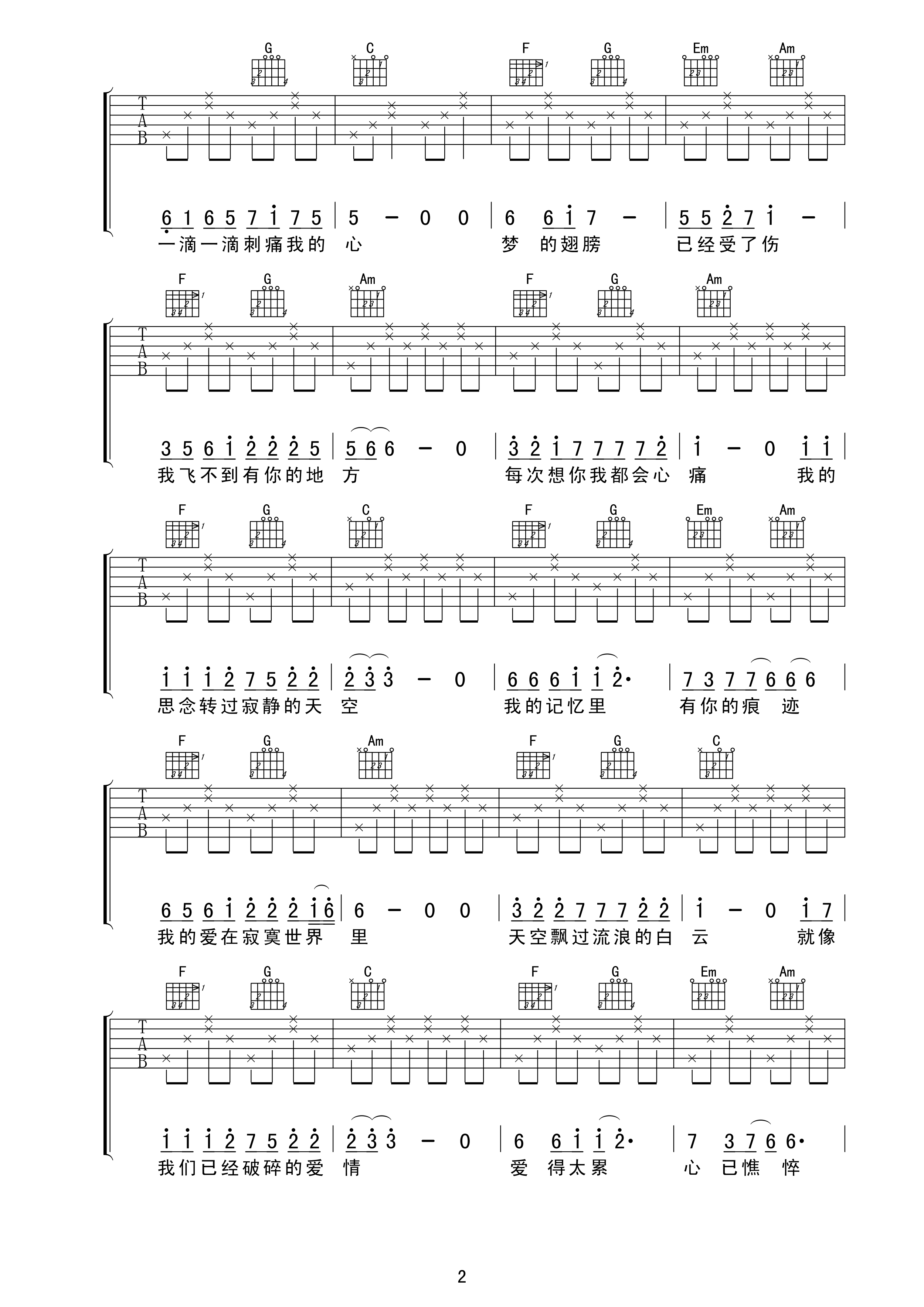 梦的翅膀受了伤吉他谱-2