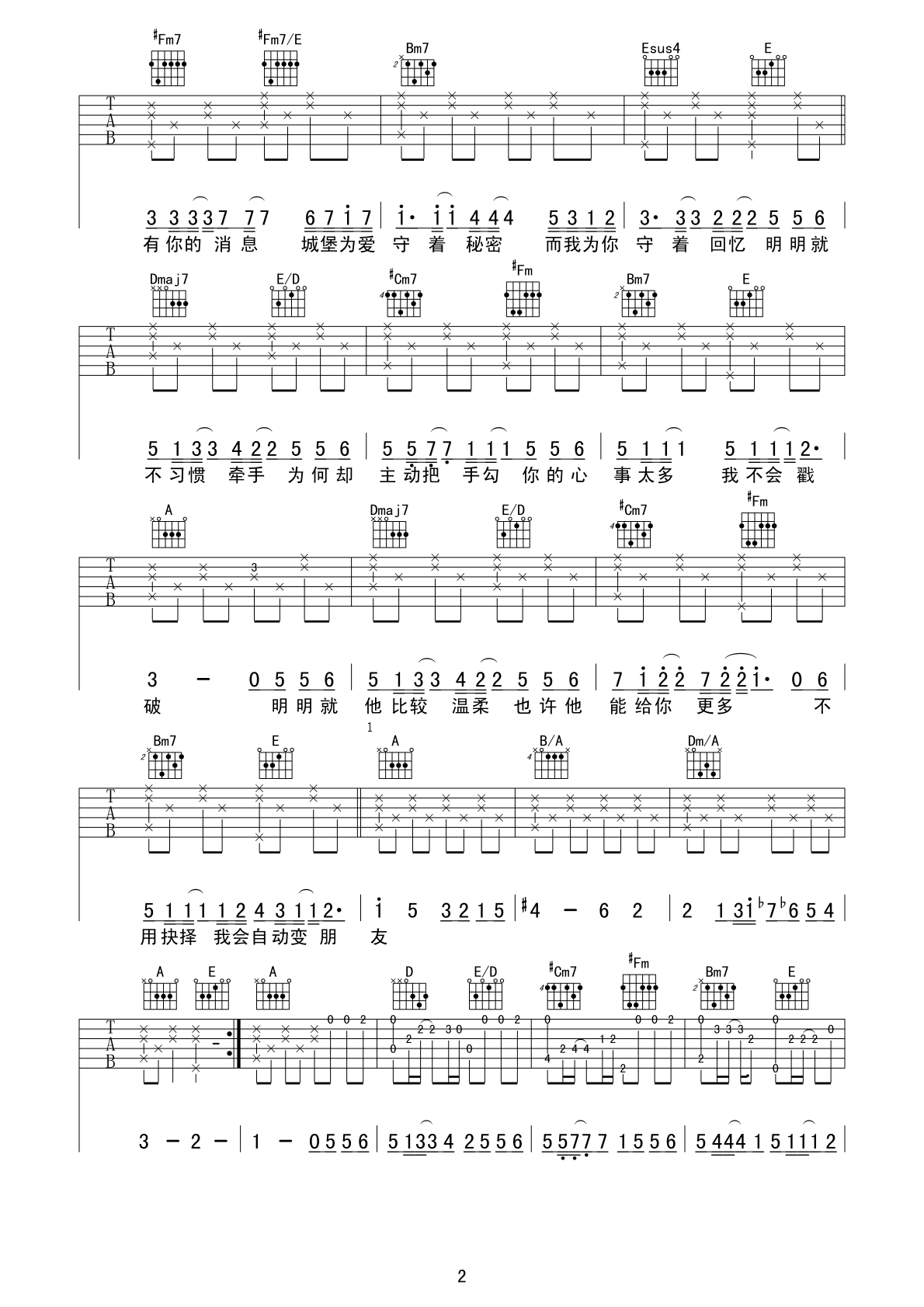 明明就高清版吉他谱-2