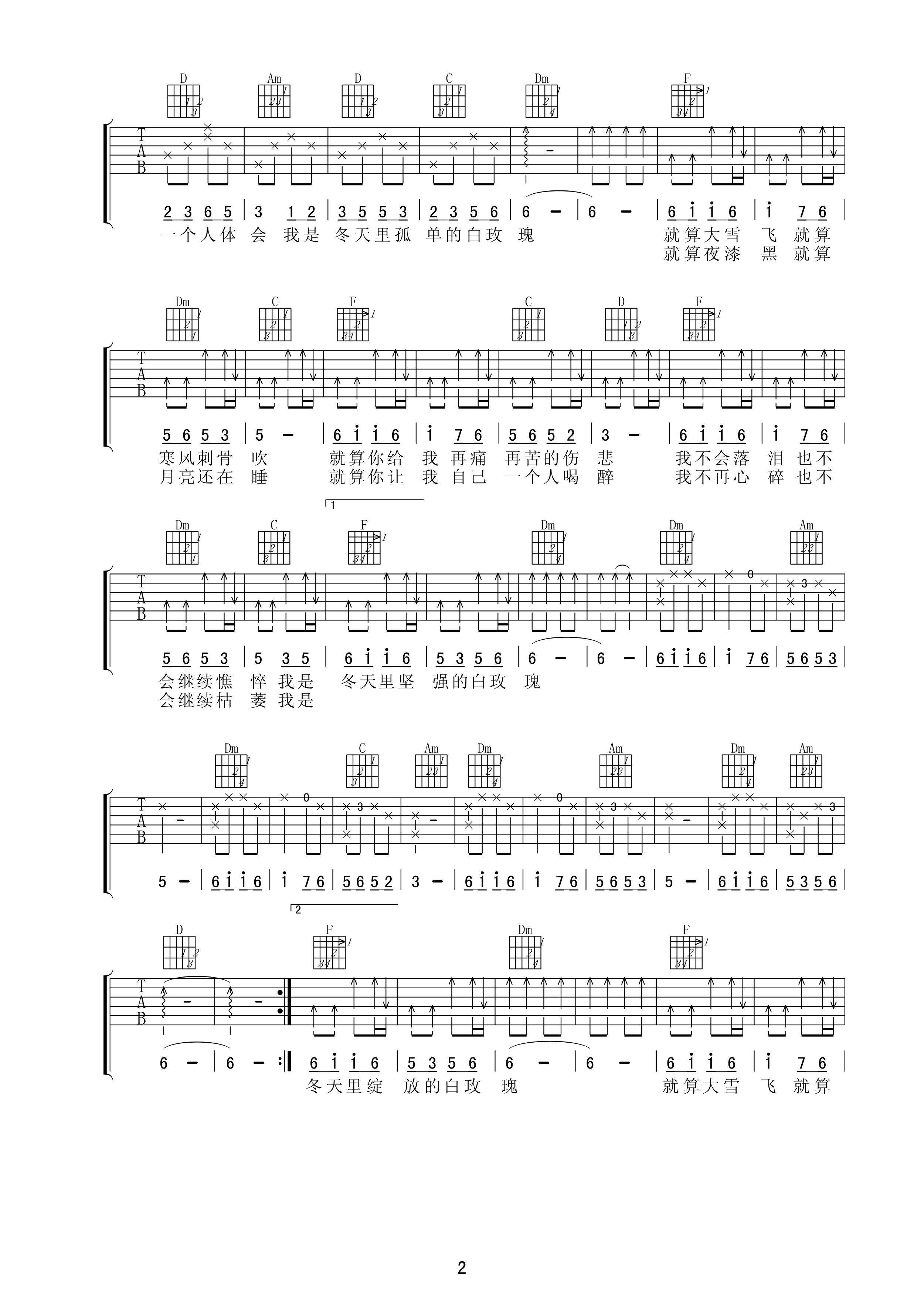 冬天里的白玫瑰吉他谱-2