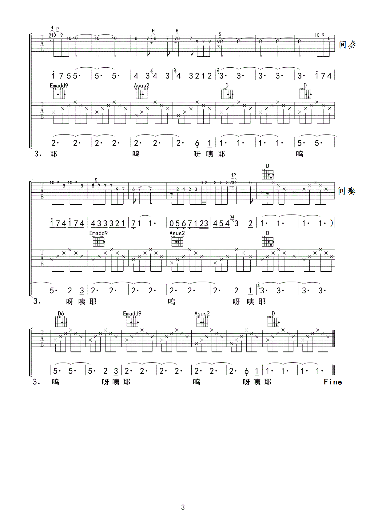 束河的阳光吉他谱-3