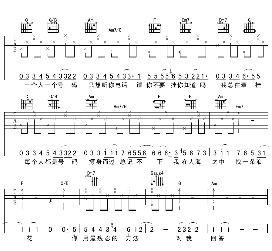 号码吉他谱-2