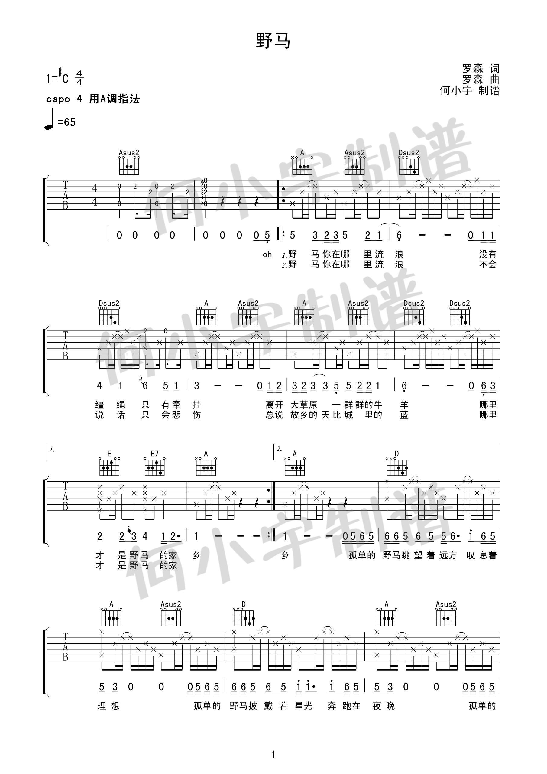 野马吉他谱-1