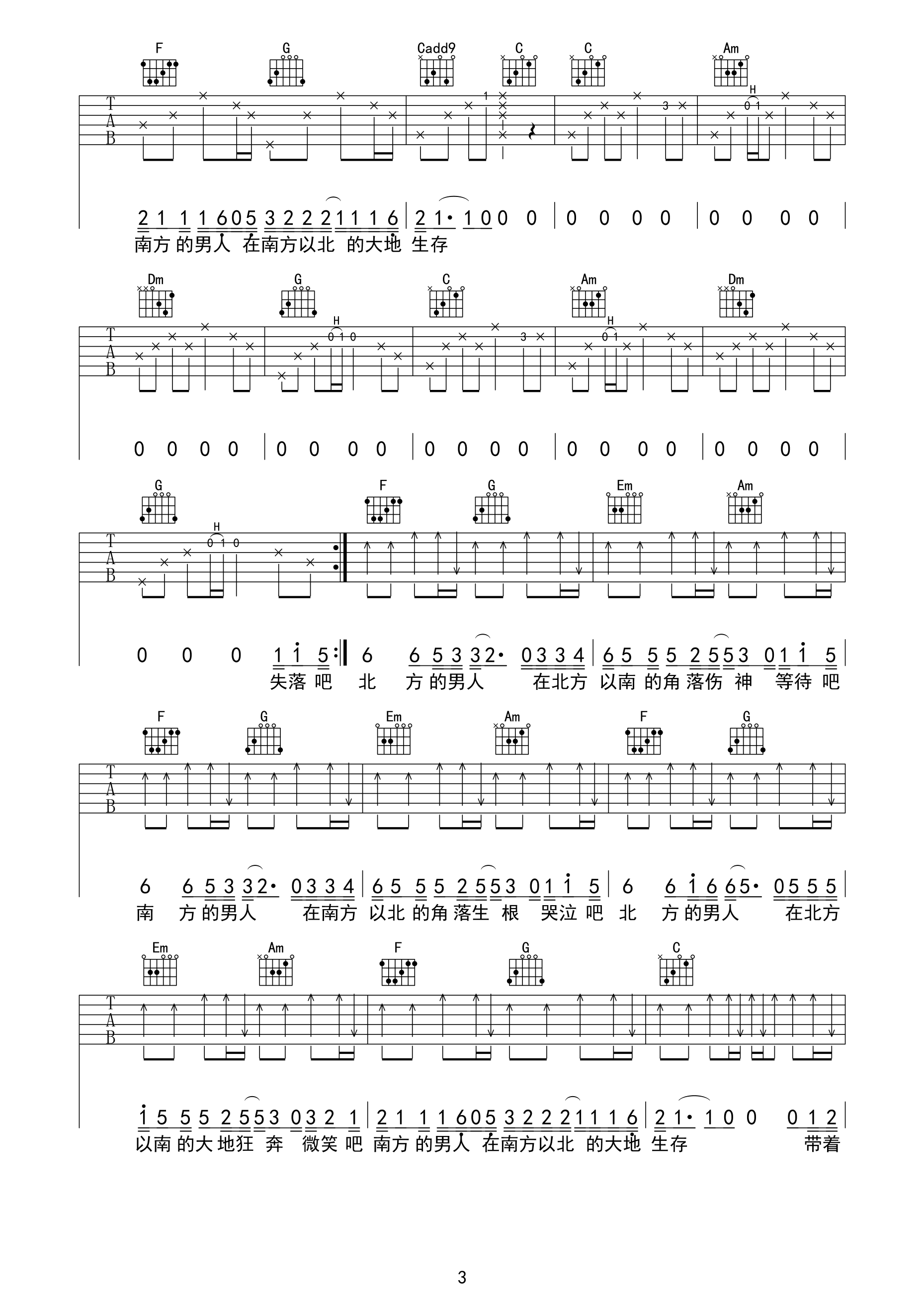 南方北方吉他谱-3