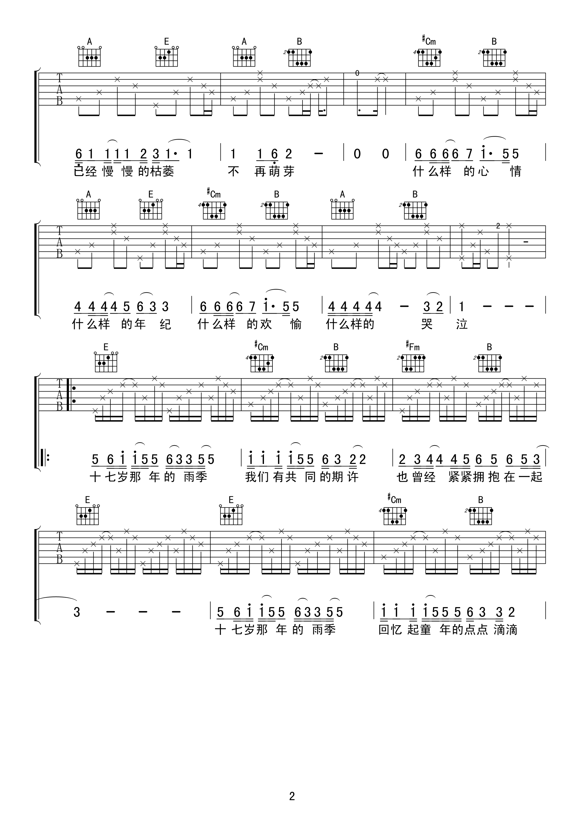 十七岁那年的雨季吉他谱-2