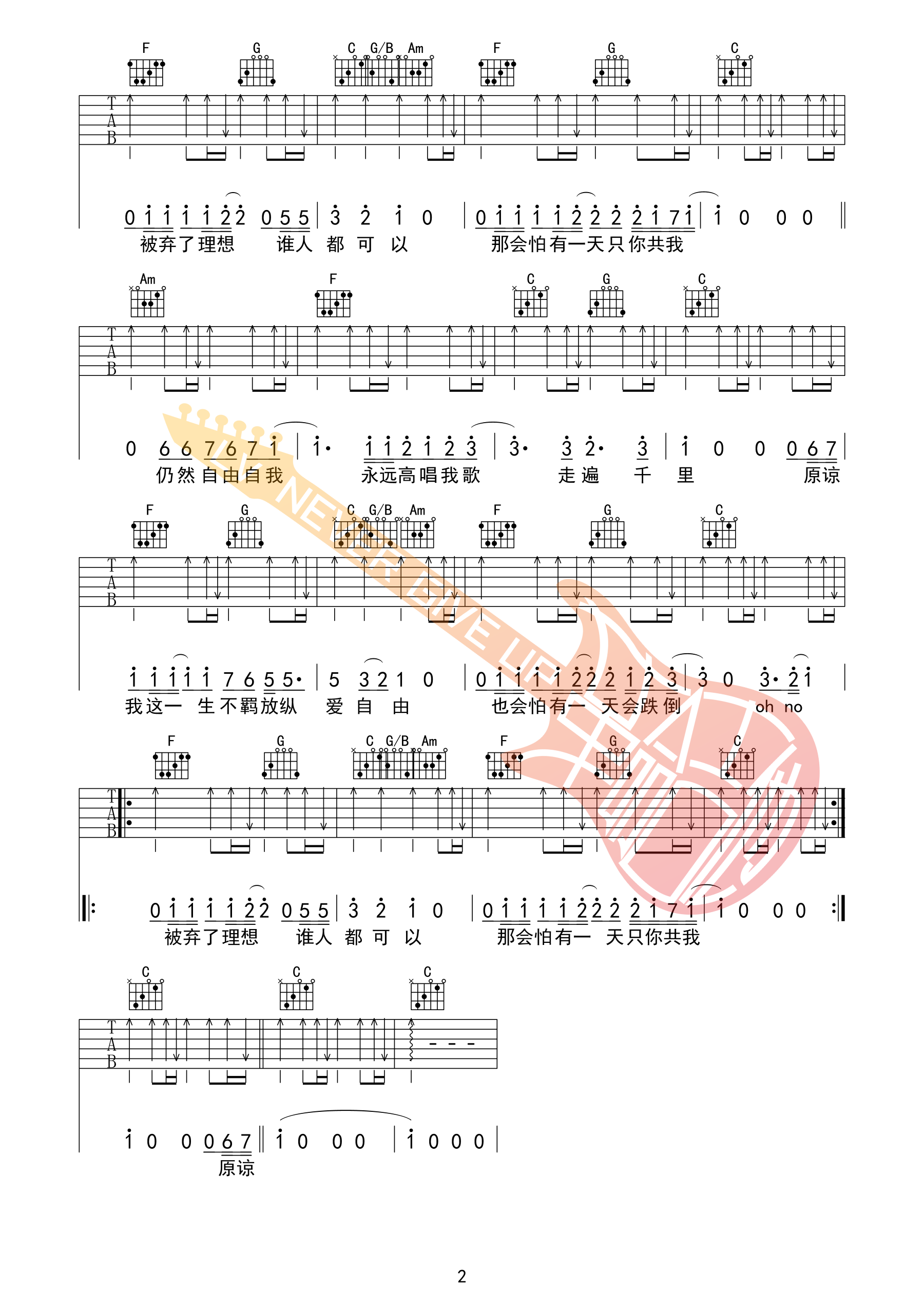 海阔天空吉他谱-2