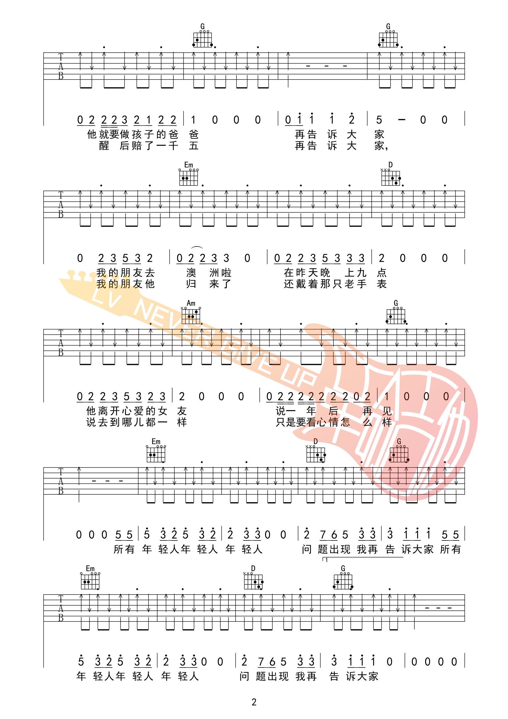 问题出现我再告诉大家吉他谱-2