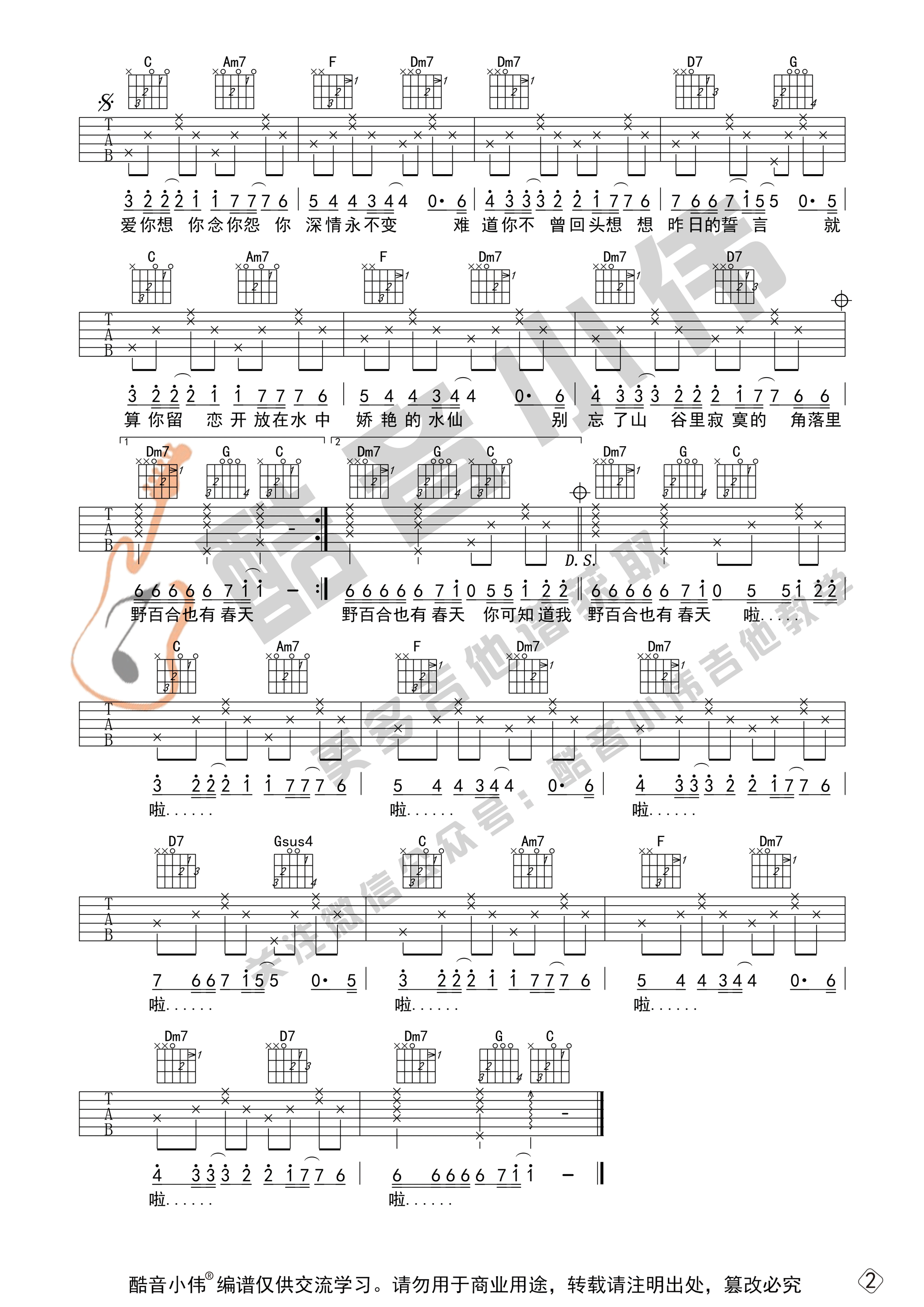 野百合也有春天吉他谱-2